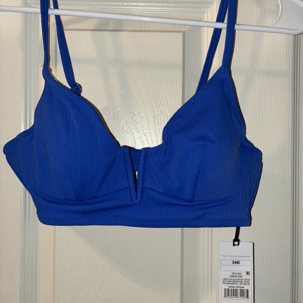 34B Shade&Shore Womens Blue Lined Underwired Back Closure Swim Bikini Top